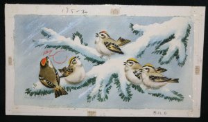 5 Golden-crowned Kinglets Christmas Greeting Card art '65 Helen Fleming