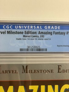 amazing fantasy 15 CGC 9.4 double cover marvel milestone edition 