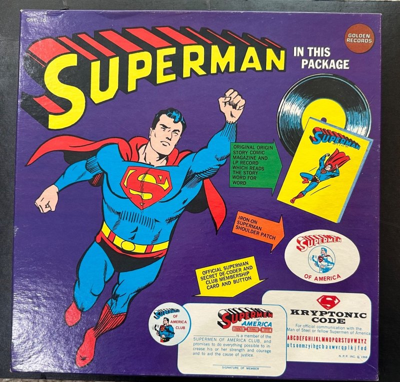 (1966) VINTAGE Superman Golden Records COMPLETE Set! Patch, Button, Card, Comic!