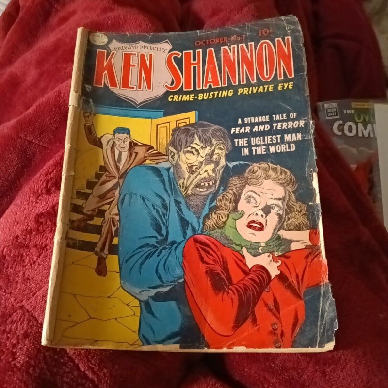 Ken Shannon 7-Weird menace disfigured man cover Golden Age pre-code horror crime