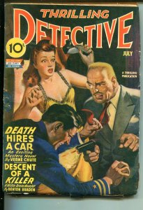 THRILLING DETECTIVE 07/1943-GUNFIGHT COVER-WWII-PULP FICTION-vg