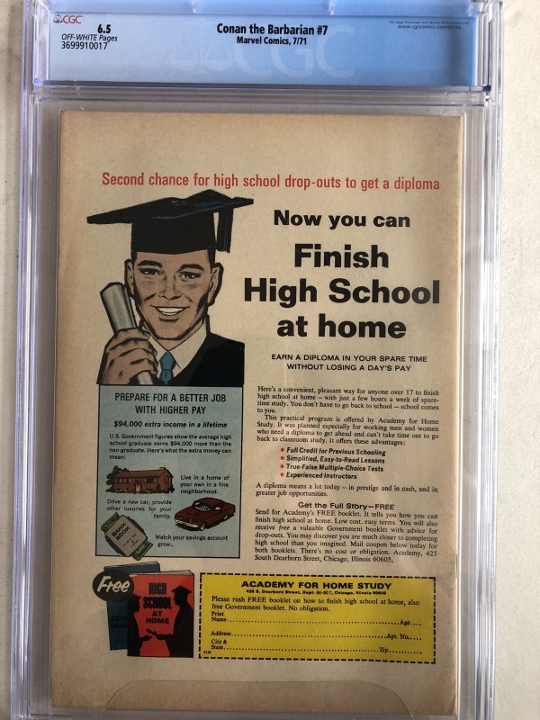 Conan the barbarian 7,CGC 6.5, Barry Smith!!