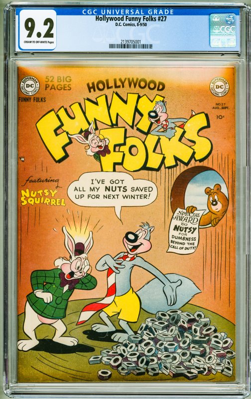 Hollywood Funny Folks #27 CGC 9.2! Cream to OW Pgs! Small crack top of slab