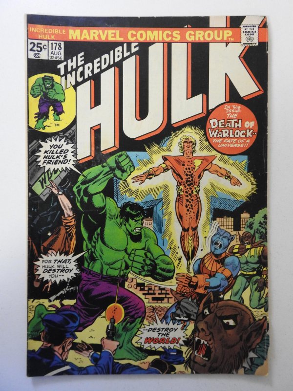 The Incredible Hulk #178 (1974) GD/VG Condition moisture stain