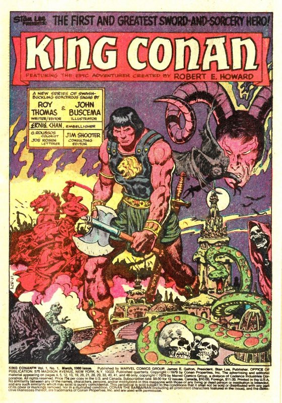 KING CONAN #1 (Mar1980) 8.0 VF  First Issue! Roy Thomas! John Buscema!