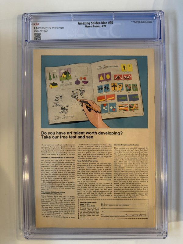 Amazing Spider-Man 95 CGC 8.0  Classic London Cover by John Romita (1971)