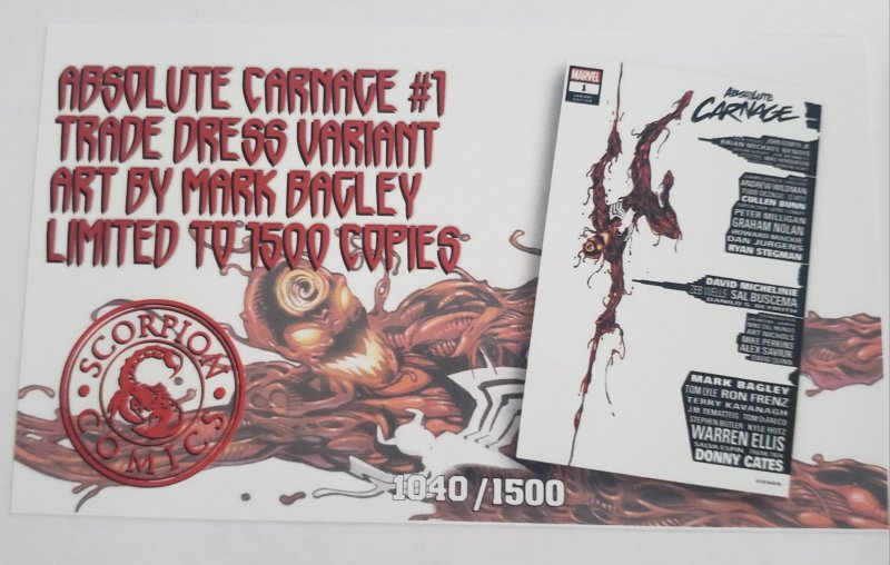 Absolute Carnage 1 Scorpion Comics Exclusive Variant limited to 1,500 copies