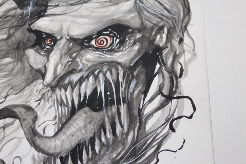 Original Comic Sketch Art Knull Venom Gorkem Demir 9.5x12 Marvel Spider-man