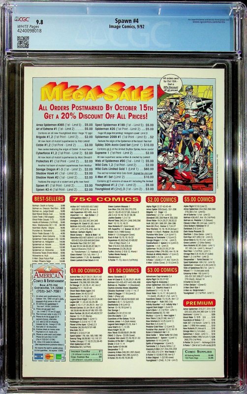 Spawn #4 (1992) - CGC 9.8 - Cert#4240098018