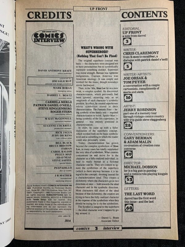 1988 COMICS INTERVIEW #56 FN- 5.5 Excalibur / Chris Claremont