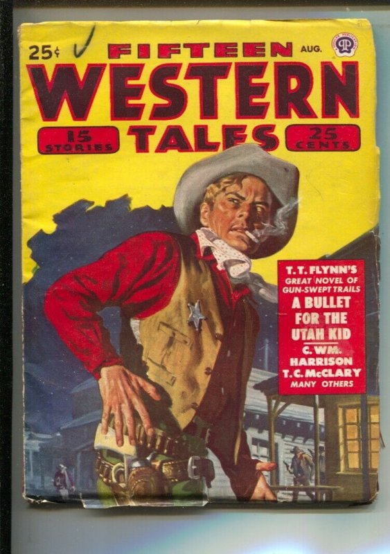Fifteen Western Tales 8/1948-Norman Saunders cover-Bullet For The Utah Kid ...