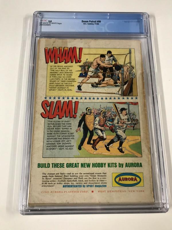 Doom Patrol 99 Cgc 3.0 Ow/w Pages 1st Chameleon Dc Silver Age 