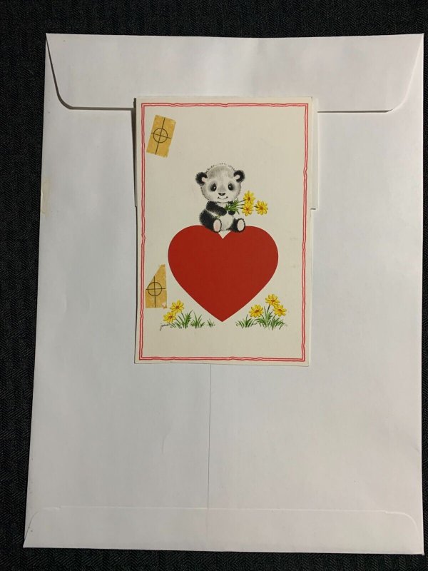 VALENTINES DAY Cute Panda Sitting on Red Heart 4x6.25 Greeting Card Art V3537