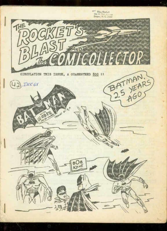 ROCKET'S BLAST AND COMICOLLECTOR FANZINE #42-1965-RARE VG 