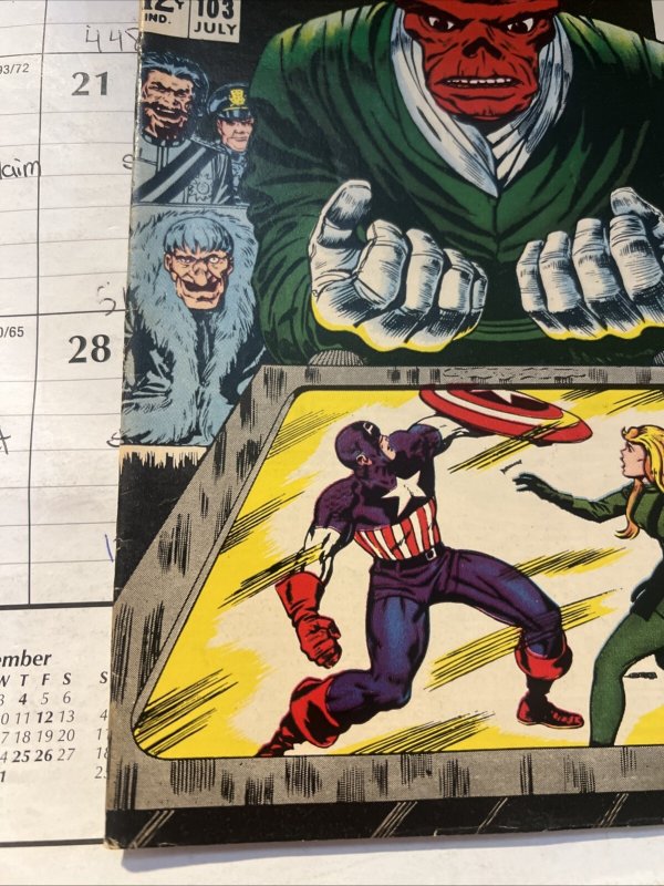 Captain America #103 (Marvel Comics July 1968) Fine. Owtw pages.