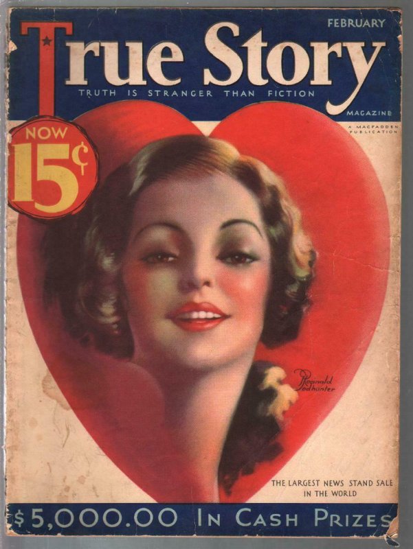 True Story 2/1933-valentine style  pin-up girl cover by Jodhunter-scandals-VG