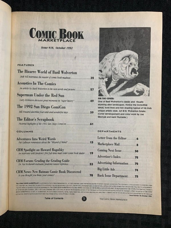 1992 COMIC BOOK MARKETPLACE Magazine #18 FN 6.0 Basil Wolverton / Superman