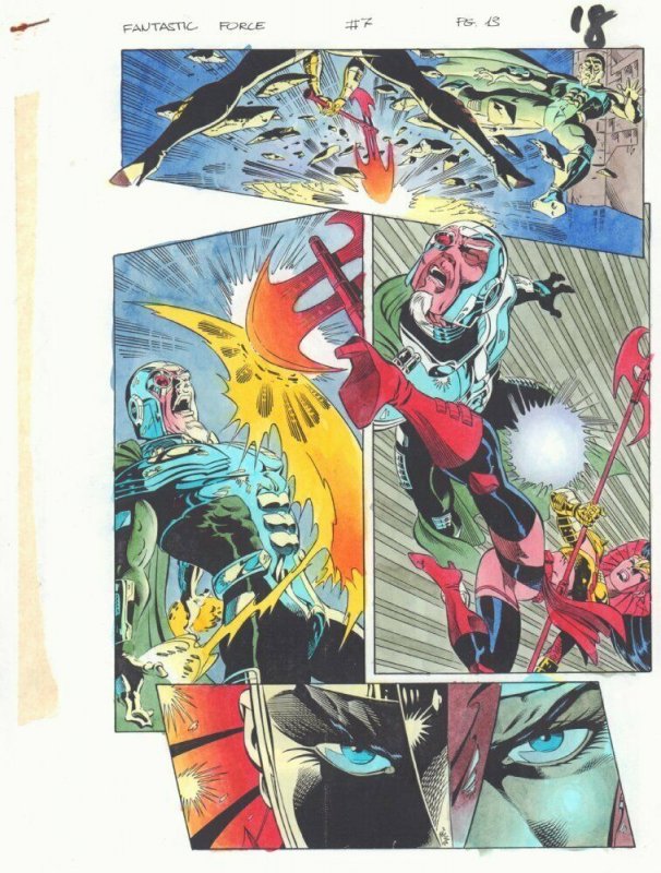 Fantastic Force #7 p.13 Color Guide Art - Huntara vs. Nathaniel by John Kalisz