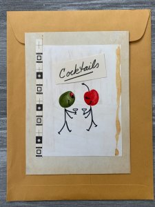 COCKTAILS INVITATION Olive Meets Cherry 6x8.5 Greeting Card Art 6654