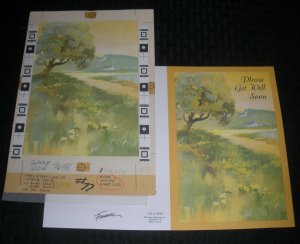 GET WELL SOON Stream & Field w/ Tree Birds 6x8.5 Greeting Card Art #9658