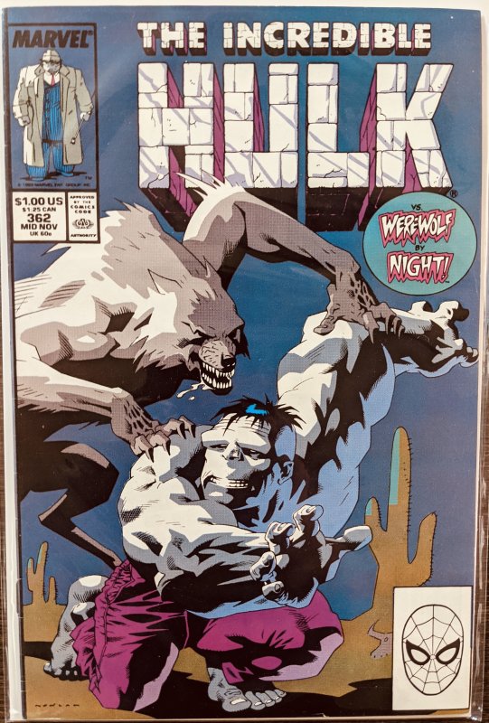 The Incredible Hulk #362 (1989) WEREWOLF BY NIGHT APP! RARE! VF