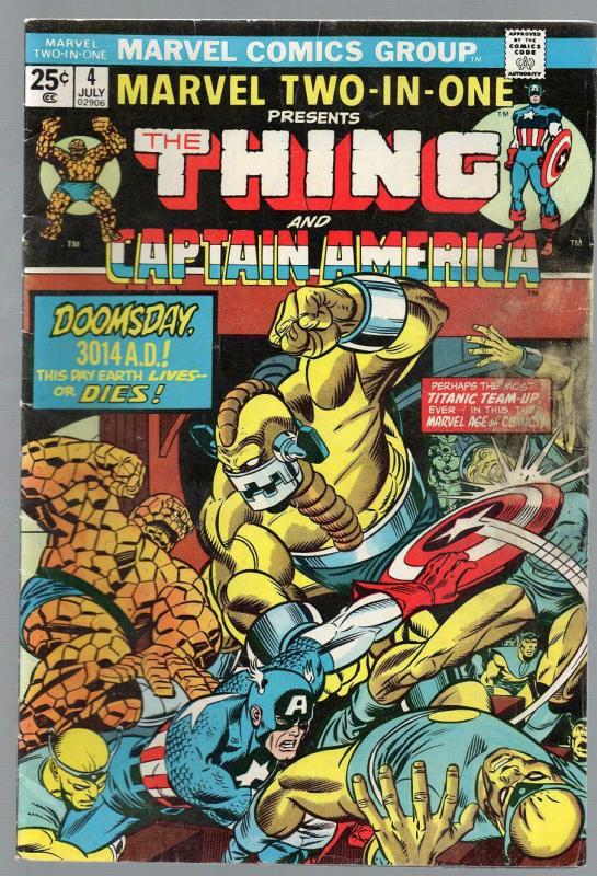 MARVEL TWO IN ONE 4 G-VG July 1974 Gaptain America