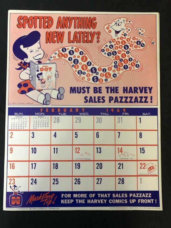 LITTLE DOT Harvey Comics Promo Sales Calendar Poster -February 1969 