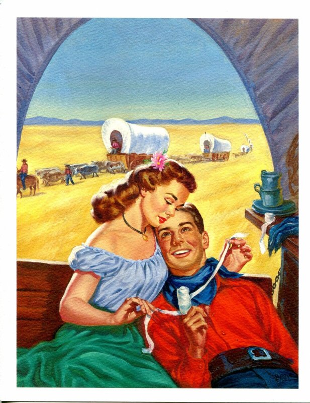 Gloria Stoll Wounded Cowboy Pulp Cover Print- Rangeland Romances February 1949