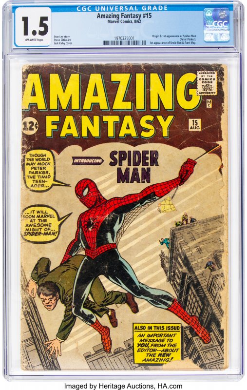 Amazing Fantasy #15 CGC Graded 1.5 Origin and 1st Appearance of Spider Man (P...