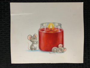 SHOPPING LIST Two Cute Mice with Red Candle 11x9 Greeting Card Art #0100