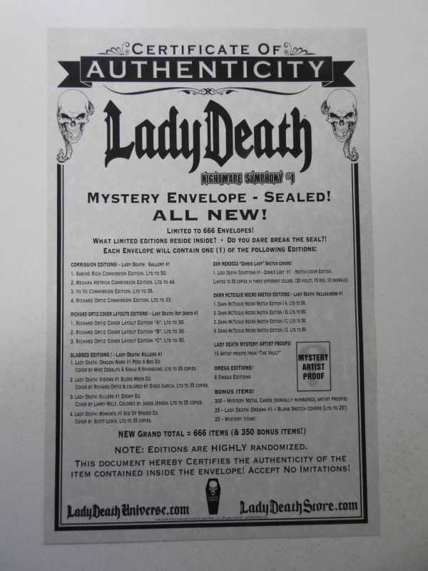 Lady Death Gallery #1 Meghan Hetrick Commission NM- Cond! W/ COA!
