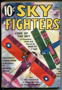 SKY FIGHTERS 10/1935-AIR WAR PULP-WWI-BI-PLANE-THRILLS-MAJ GEORGE ELIOT-vf minus