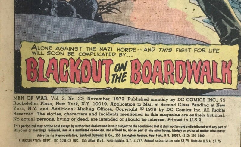 MEN OF WAR Comic Issue 22 — 1979 DC Comics — Joe Kubert Cover Fine Condition 