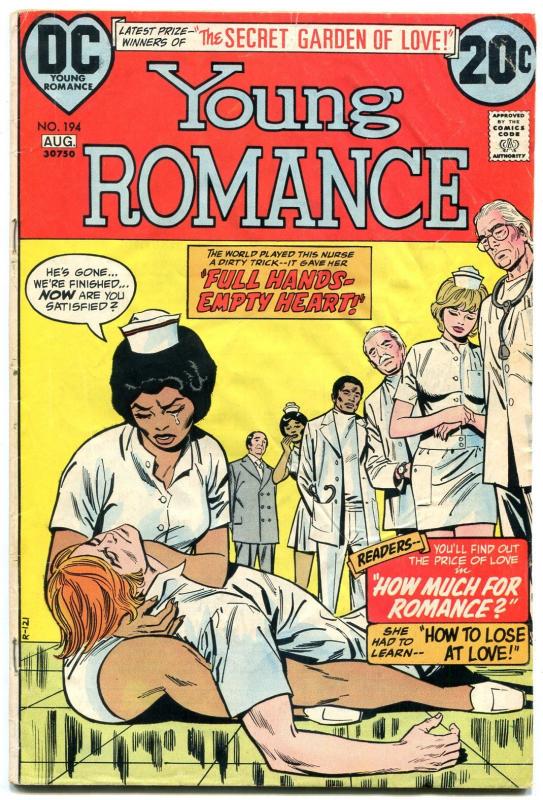 Young Romance #194 1973- Interracial Romance story- Nurse cover DC VG-