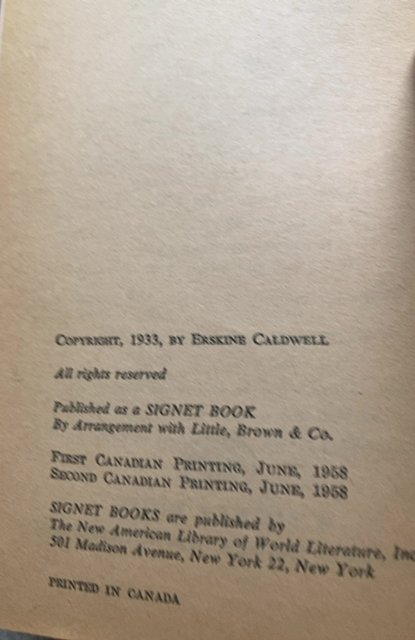 1958, God’s little acre, CALDWELL,1st can. Signet