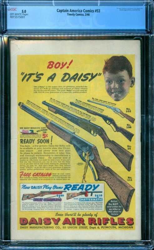Captain America Comics 53 CGC 5.0  Schomburg Cover 