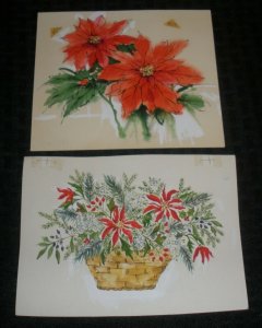 MERRY CHRISTMAS Poinsettia w/ Basket 2pcs 5x7 Greeting Card Art #J7 F17