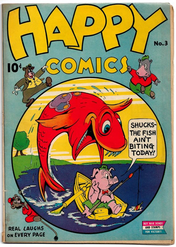 HAPPY COMICS #3 (Dec 1943) 4.0VG  Weird East Coast Funny Animals! Jim Tyer cover