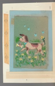HAPPY BIRTHDAY Dog with Bone & Butterflies 6x9 Greeting Card Art #B1196