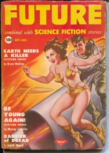 PULP:  Future Science Fiction #2 7/1950-Earle Bergey-spicy space girl-Del Rey...