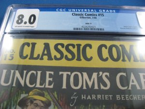 CLASSIC COMICS 15 HRN 21 CGC 8.0 UNCLE TOMS CABIN NASSAU BULLETIN EDITION  1944