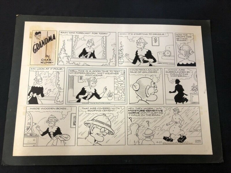 Grandma Original Sunday Comic Strip Art April 27 1969- CHAS KUHN