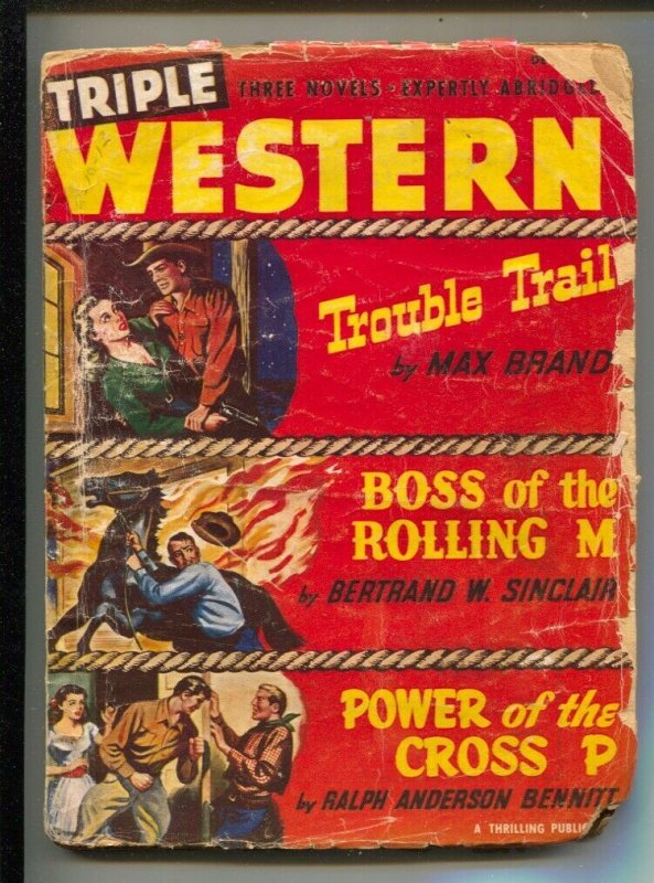 Triple Western  12/1950-Thrilling-Max Brand-Bertrand Sinclair-pulp fiction-P/FR