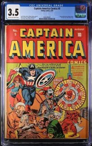 CAPTAIN AMERICA COMICS #5 CGC 3.5 1ST STAN LEE STORY TIMELY COMICS