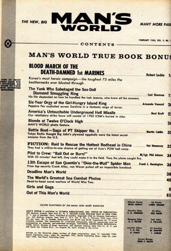 Man's World Magazine Feb1963-CHEESECAKE-SAN QUENTIN-PT BOATS-Pulp!