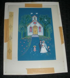 ANNIVERSARY Family w/ Country Church & Doves 6.5x8.5 Greeting Card Art #7755