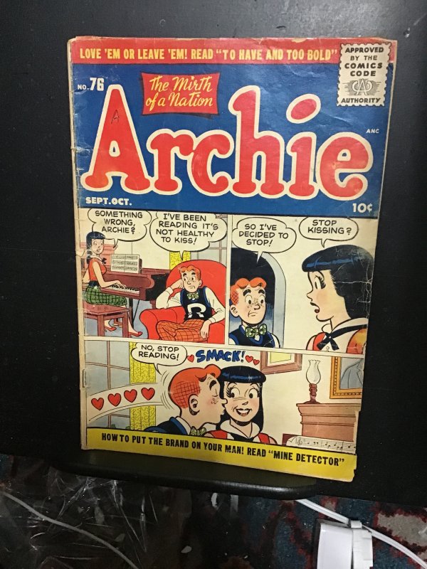 Archie Comics #76 (1955) Not healthy to kiss? Affordable grade! GD/VG Golden-Age