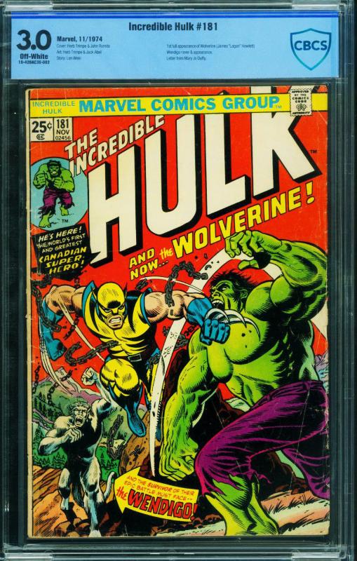 Incredible Hulk #181 1974  CBCS 3.0 marvel comic-1st Wolverine