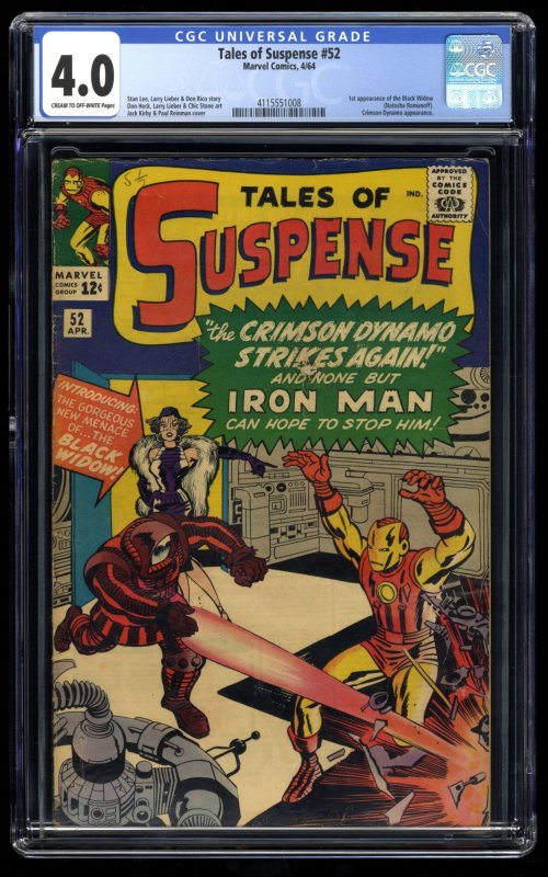 Tales Of Suspense #52 CGC VG 4.0 Cream To Off White 1st Black Widow!