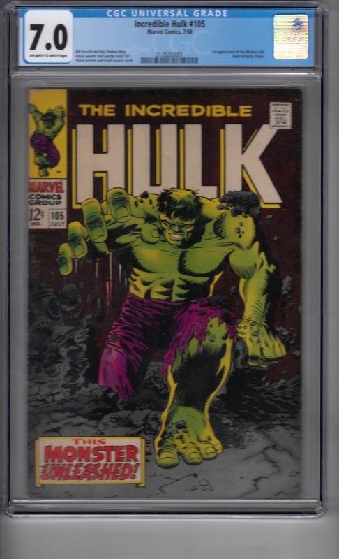 The Incredible Hulk #105 (1968) CGC GRADED 7.0